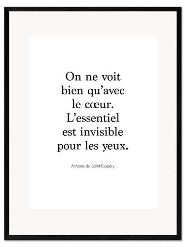 Impression artistique encadrée Citation d’Exupéry - On ne voit bien qu’avec le cœur I