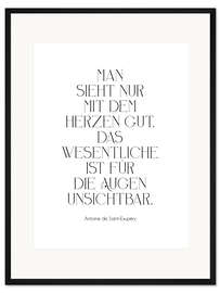 Gerahmter Kunstdruck Exupéry Zitat - Man sieht nur mit dem Herzen gut I
