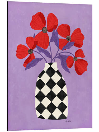 Aluminium print Checkered vase with poppies