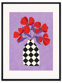 Gerahmter Kunstdruck Karierte Vase mit Mohnblumen