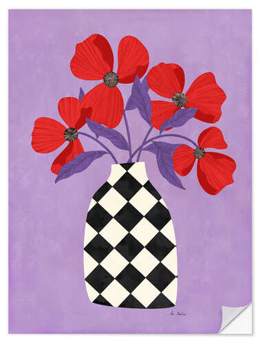 Selvklebende plakat Checkered vase with poppies