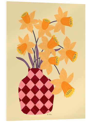 Akrylglastavla Checkered vase with daffodils