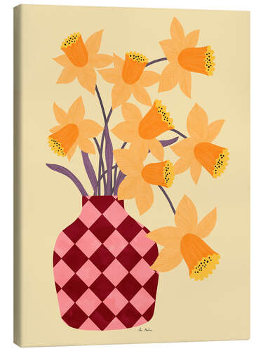 Stampa su tela Checkered vase with daffodils