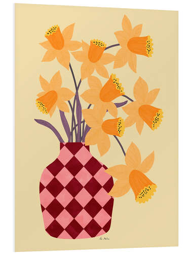 Bilde på skumplate Checkered vase with daffodils