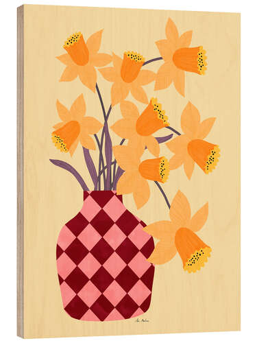 Cuadro de madera Checkered vase with daffodils