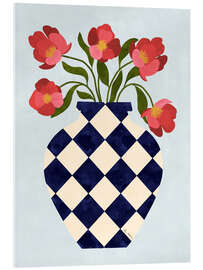 Tableau en verre acrylique  Checkered vase with roses - EL BUEN LIMÒN
