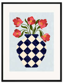 Gerahmter Kunstdruck Karierte Vase mit Rosen