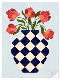 Selvklebende plakat Checkered vase with roses