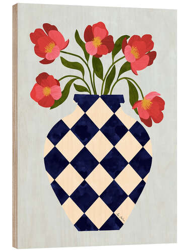 Quadro de madeira Checkered vase with roses