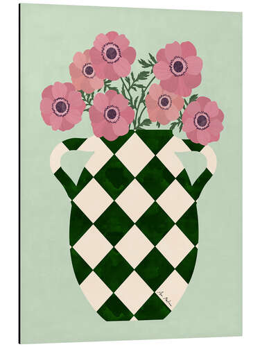 Aluminium print Checkered vase with anemones