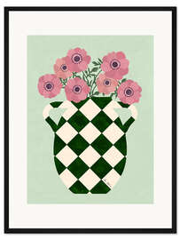 Gerahmter Kunstdruck Karierte Vase mit Anemonen - EL BUEN LIMÓN