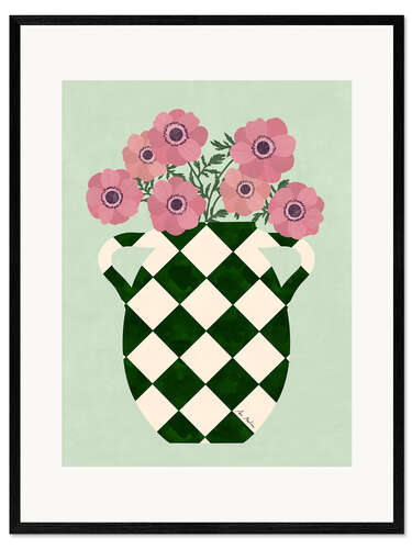 Gerahmter Kunstdruck Karierte Vase mit Anemonen