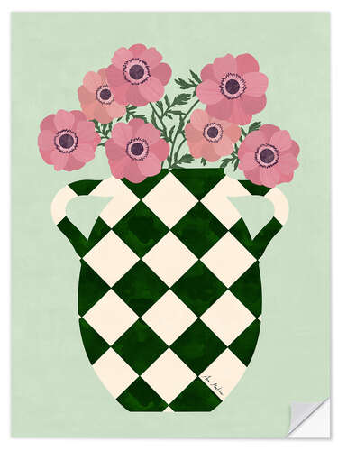 Vinilo para la pared Checkered vase with anemones