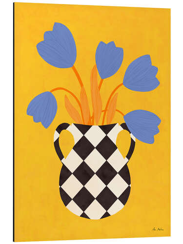 Aluminium print Checkered vase with tulips