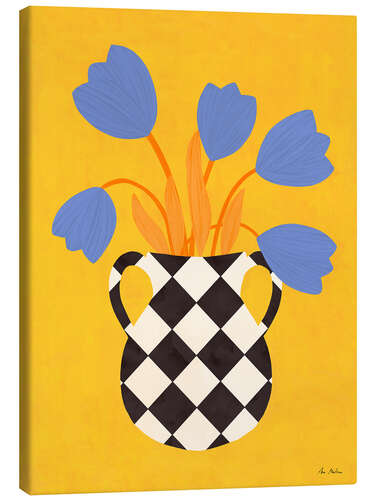 Canvastavla Checkered vase with tulips