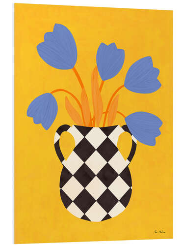 Foam board print Checkered vase with tulips