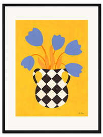 Gerahmter Kunstdruck Karierte Vase mit Tulpen