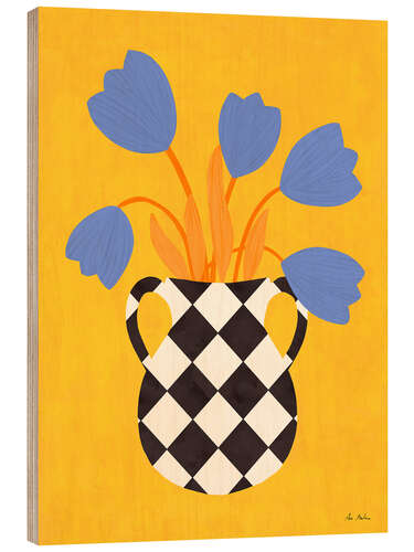 Quadro de madeira Checkered vase with tulips