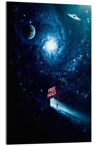 Acrylic print Free Hugs in Blue Space Galaxy Stars