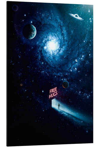 Aluminium print Free Hugs in Blue Space Galaxy Stars