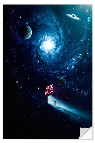 Selvklebende plakat Free Hugs in Blue Space Galaxy Stars