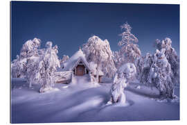 Gallery print Evening mood at a snow-covered hut