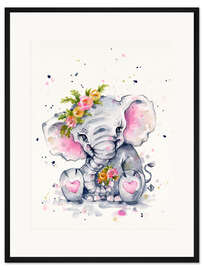 Gerahmter Kunstdruck Süßer Baby Elefant