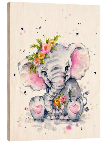 Wood print Cute baby elephant