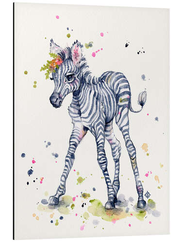 Tableau en aluminium Sweet Zebra With Flowers