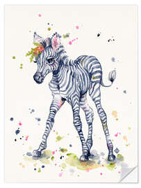 Selvklebende plakat Sweet Zebra With Flowers