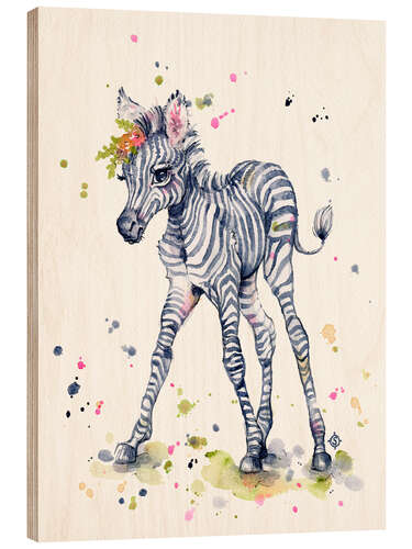 Wood print Sweet Zebra With Flowers