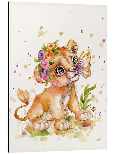 Tableau en aluminium Cute Lion With Flowers