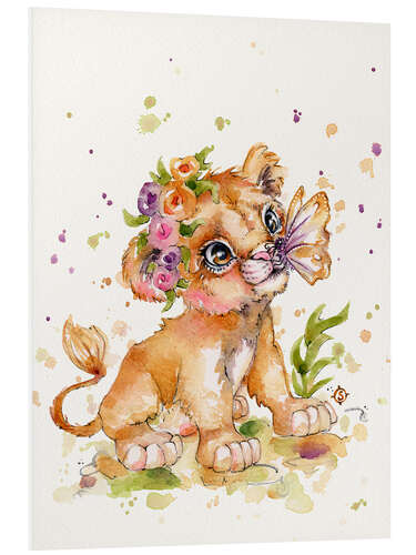 Tableau en PVC Cute Lion With Flowers