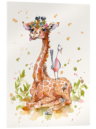 Akrylglastavla Cute Giraffe With Bird Friend