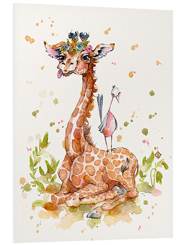 Foam board print Cute Giraffe With Bird Friend