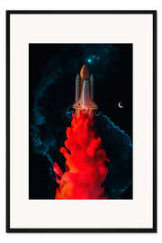 Gerahmter Kunstdruck Leuchtender Raketenstart in den Nachthimmel