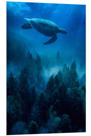 Foam board print Sea turtle in the underwater forest