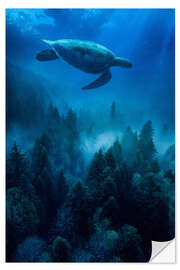 Muursticker Sea turtle in the underwater forest