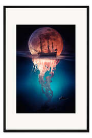 Gerahmter Kunstdruck Mondqualle mit Piratenschiff