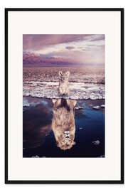 Gerahmter Kunstdruck Babylöwe und sein erwachsenes Spiegelbild