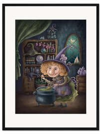 Gerahmter Kunstdruck Liebe Hexe mit Zauberkessel