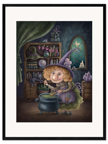 Impression artistique encadrée Cute witch cooking a potion in a cauldron