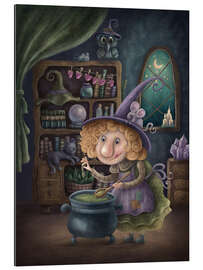 Gallery print Cute witch cooking a potion in a cauldron