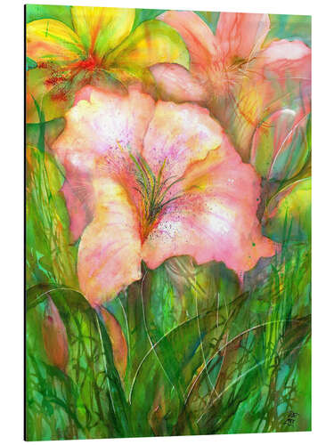 Aluminium print Pink Daylily flowers with buds