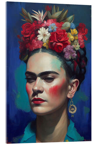 Tableau en verre acrylique Frida Kahlo with Flowers