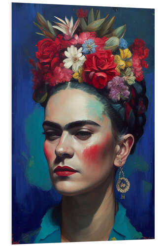 Tableau en PVC Frida Kahlo with Flowers