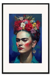 Gerahmter Kunstdruck Frida Kahlo with Flowers