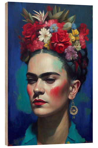 Trätavla Frida Kahlo with Flowers