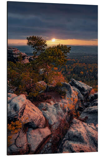 Aluminiumsbilde Sunset in Saxon Switzerland