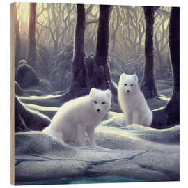 Quadro de madeira White Foxes